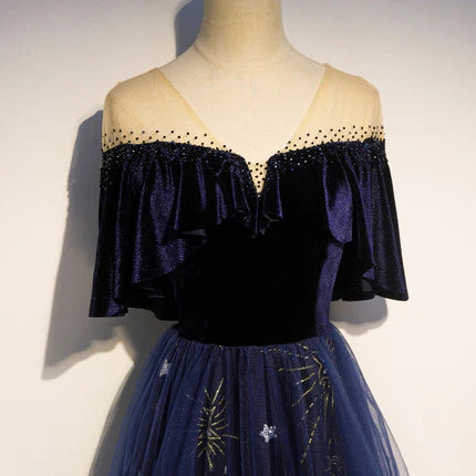 Vestido Weitese de corte A, azul marino, de terciopelo, para fiesta de graduación, sexy, de noche, para fiesta.